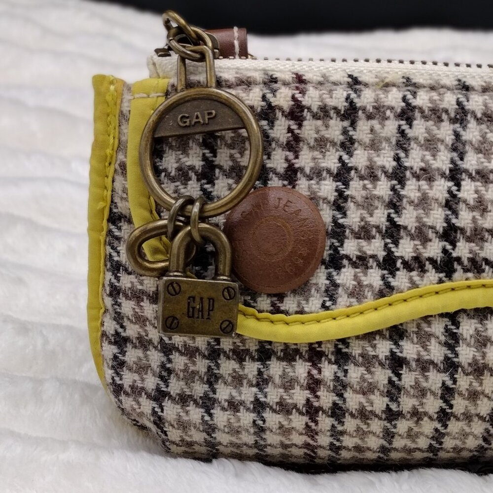 GAP Y2K Tweed Mini Shoulder Bag | Retro Houndstooth Yellow Trim Purse - Picture 5 of 12